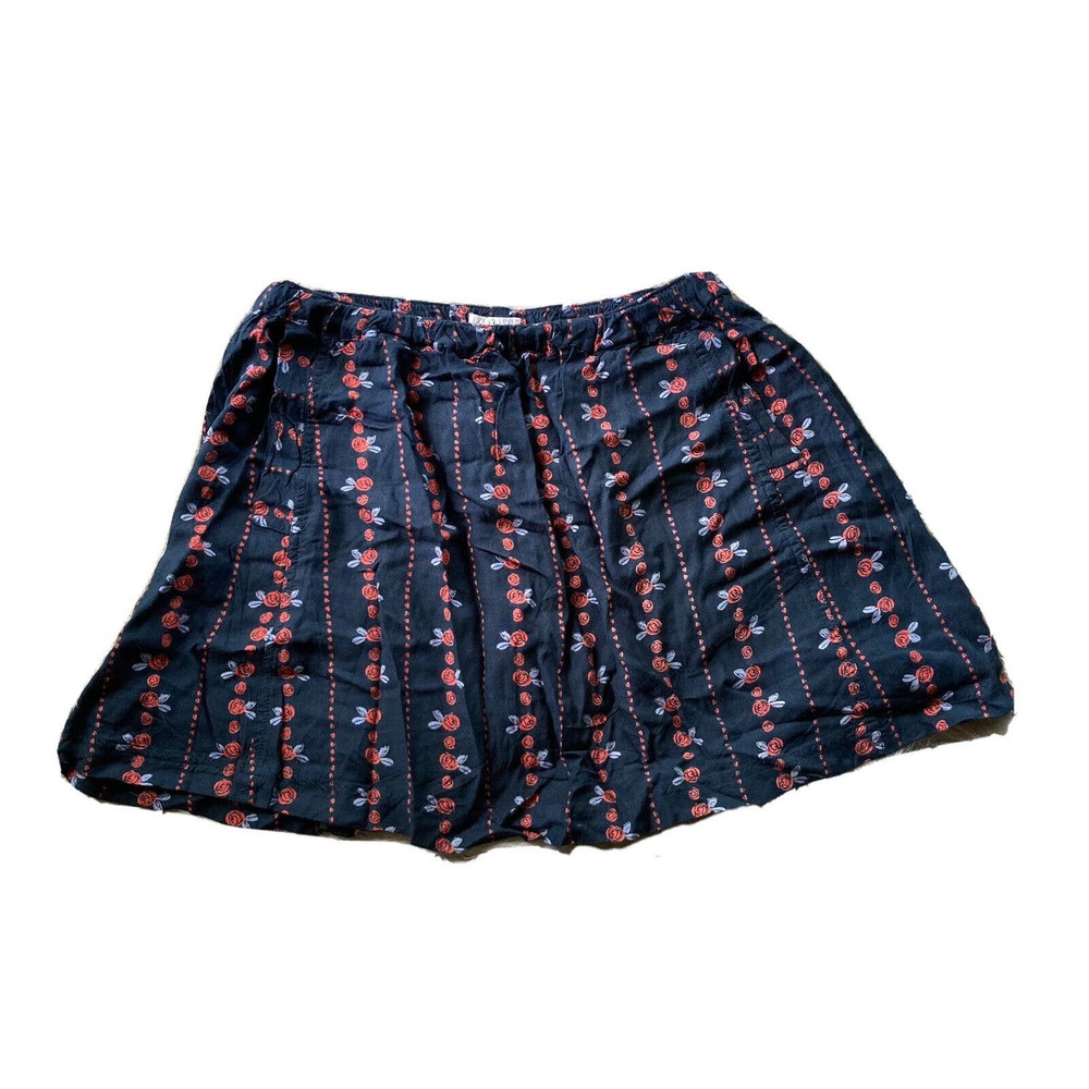 Urban Outfitters Cooperative Mini Skirt Sz Large Dark Blue Red Roses Pockets